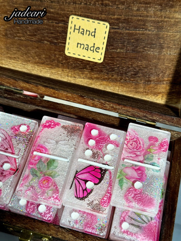 Pink Shimmer Butterfly Garden Dominoes Set