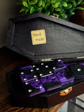 Amethyst Night Sky Bats Dominoes Set in Coffin Storage Box