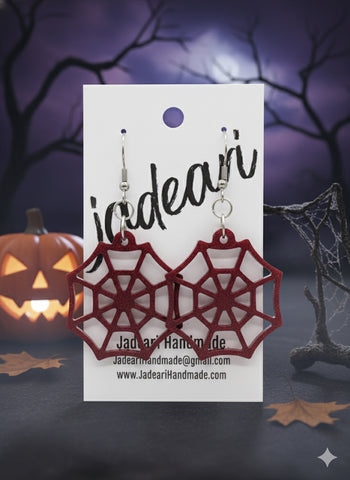 Spider Web Dangle Earrings in Garnet Burgundy