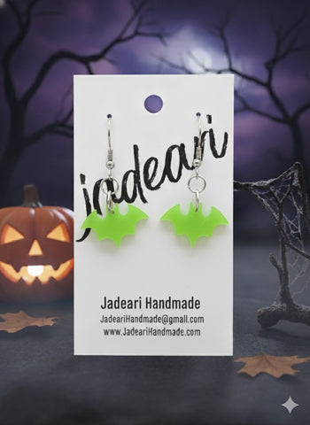 Glow-in-the-Dark Bats Dangle Earrings in Lime Green