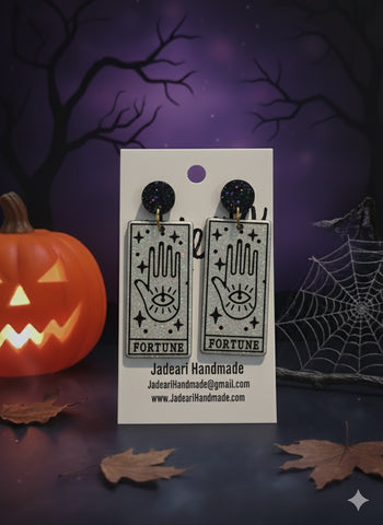 Fortune Tarot Card Earrings in Pearl White