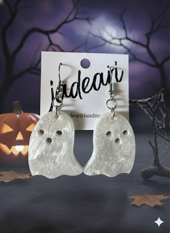 Ghost Dangle Earrings in Pearl White Shimmer