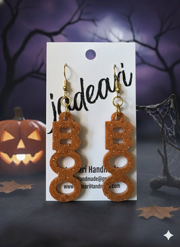 Glow-in-the-Dark Boo Dangle Earrings in Pumpkin Orange
