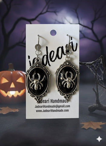 Vintage Portrait Spider Dangle Earrings