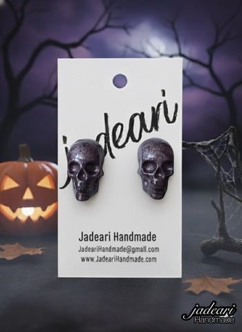 Skull Stud Earrings in Smokey Lavender Shimmer