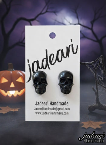 Skull Stud Earrings in Onyx Black