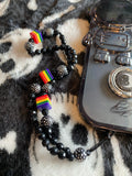 Rainbow Brite Black Beaded Phone Strap Wristlet