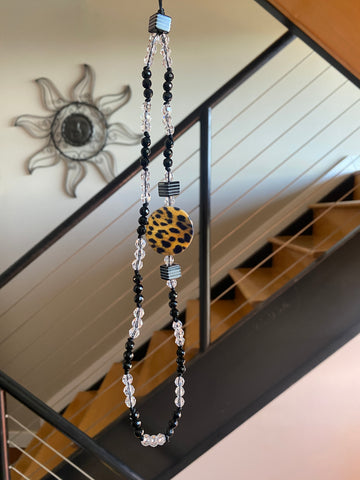 Leopard Beaded Phone Strap Wristlet