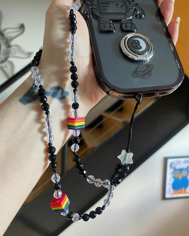 Rainbow Beaded Phone Strap Wristlet