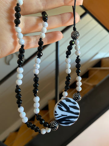 Zebra Beaded Phone Strap Wristlet