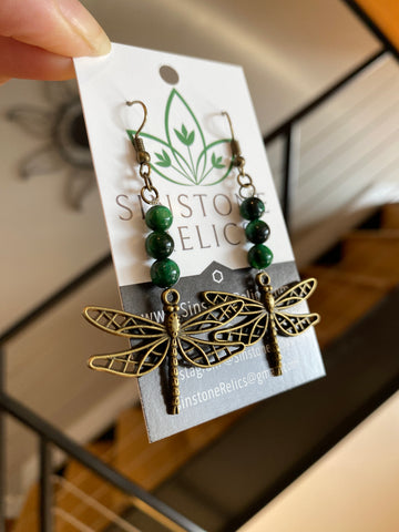 Jade Bronze Dragonfly Dangles